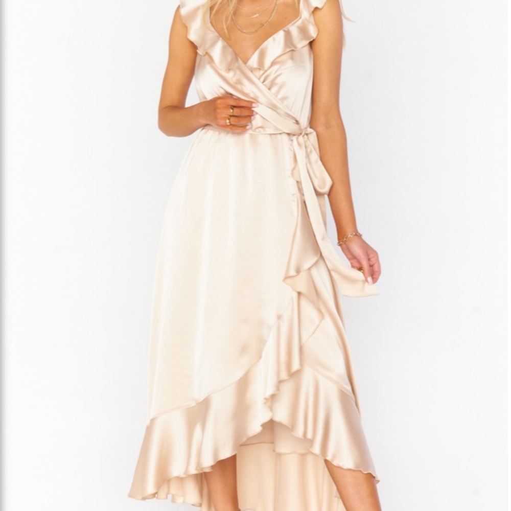 SMYM Champagne Samantha Ruffle Wrap Dress Sz XXS